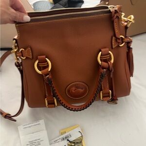 Dooney & Bourke Tan Leather Satchel with Gold Accents NWT.
